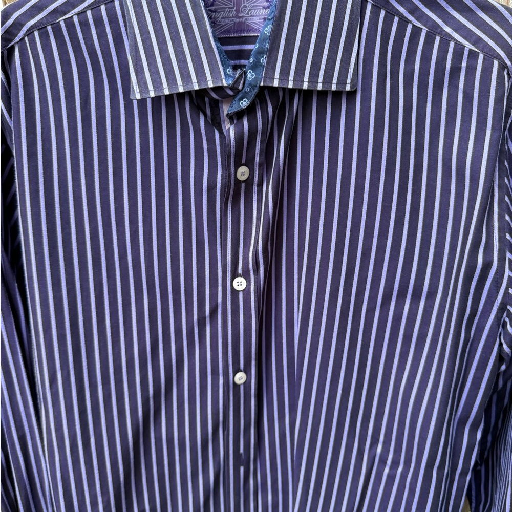 English Laundry Men's Purple Vertical Stripe Dress Shirt